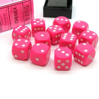 Chessex Opaque 16mm d6 Pink/white Dice Block™ (12 dice) (25644)