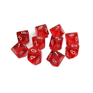 Chessex Translucent Red/white Set of Ten d10's (23274)