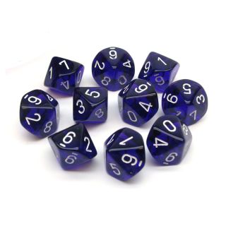 Chessex Translucent Purple/white Set of Ten d10's (23277)