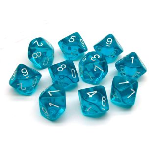 Chessex Translucent Teal/white Set of Ten d10's (23285)