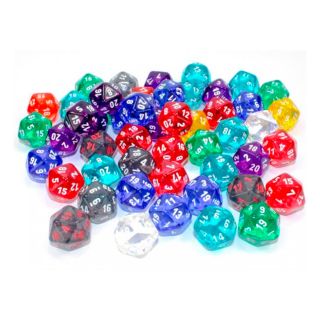 Chessex Bag of 50 Assorted Loose Translucent™ Polyhedral d20 (29620)