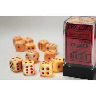 Chessex Festive 16mm d6 w/pips Dice Block (12ct.) - Sunburst/black