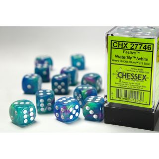Chessex Festive 16mm d6 Dice Block (12ct.) - Waterlily/white