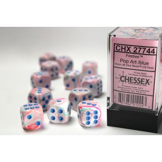 Chessex Festive 16mm d6 Dice Block (12ct.) - Pop Art/blue