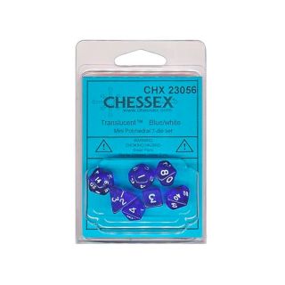 Chessex Trans Mini Polyhedral Blue/white 7-die set (23056)