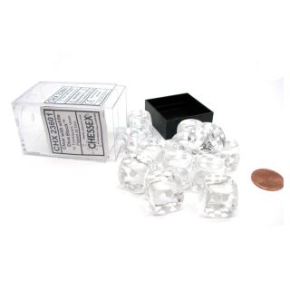 Chessex Translucent 16mm d6 Clear/white Dice Block of 12 dice (23601)