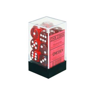 Chessex Translucent 16mm d6 Red/white Dice Block of 12 dice (23604)