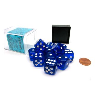 Chessex Translucent 16mm d6 Blue/white Dice Block  of 12 dice (23606)