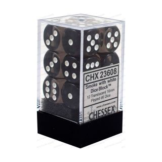 Chessex Translucent 16mm d6 Smoke/white Dice Block of 12 dice (23608)