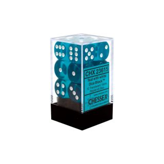 Chessex Translucent 16mm d6 Teal/white Dice Block of 12 dice (23615)