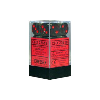 Chessex Translucent 16mm d6 Smoke/red Dice Block of 12 dice (23618)