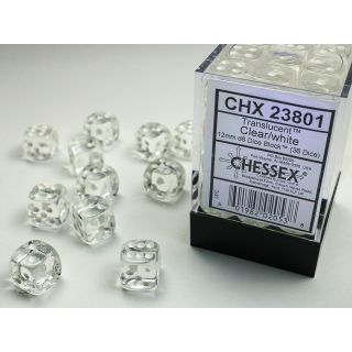 Chessex Translucent 12mm d6 Dice Block (36ct.) - Clear/White