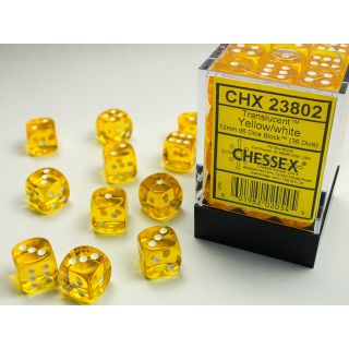 Chessex Translucent 12mm d6 Dice Block (36ct.) - Yellow/white