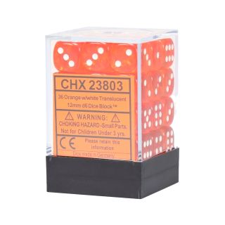 Chessex Translucent - 12mm d6 Dice Block - Orange/White