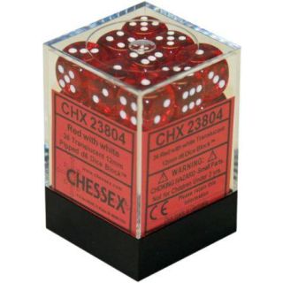 Chessex Translucent 12mm d6 Dice Block (36ct.) - Red/white
