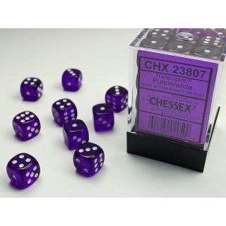 Chessex Translucent 12mm d6 Dice Block (36ct.) - Purple/white
