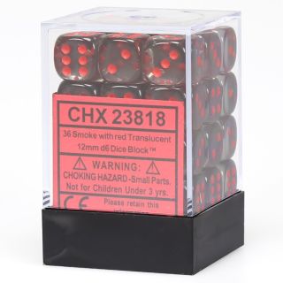 Chessex Translucent 12mm d6 Dice Block (36ct.) - Smoke/Red