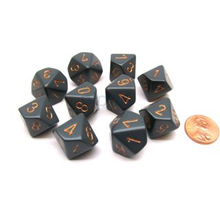 Chessex Opaque Dark Grey/copper Set of Ten d10's (25220)