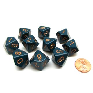 Chessex Opaque Dusty Blue/copper Set of Ten d10's (25226)