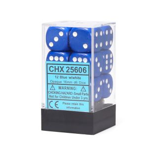Chessex: Opaque - 16mm d6 Dice Block (12ct.) - Blue/White