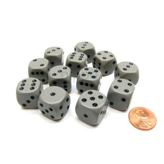 Chessex Opaque 16mm d6 Grey/black Dice Block™ (12 dice) (25610)
