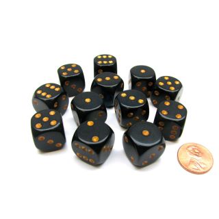Chessex Opaque 16mm d6 Black/gold Dice Block (12 dice) (25628)