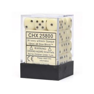 Chessex Opaque 12mm d6 Dice Block (36ct.) - Ivory/Back