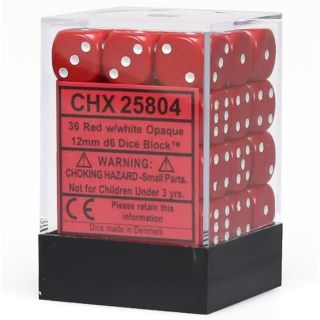 Chessex Opaque 12mm d6 Dice Block (36ct.) - Red/White