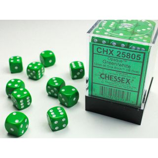 Chessex Opaque 12mm d6 Dice Block (36ct.) - Green/white