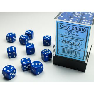 Chessex Opaque 12mm d6 Dice Block (36ct.) - Blue/white