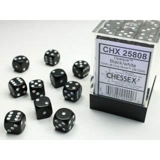 Chessex Opaque 12mm d6 Dice Block (36ct.) - Black/white