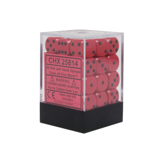 Chessex Opaque 12mm d6 Dice Block (36ct.) - Red/black
