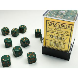 Chessex Opaque 12mm d6 Dice Block (36ct.) - Dusty Green/copper