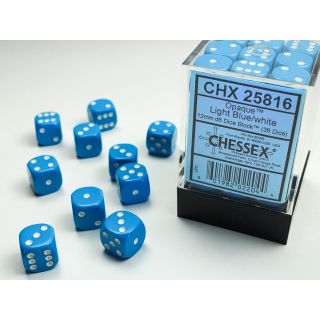 Chessex Opaque 12mm d6 Dice Block (36ct.) - Light Blue/white
