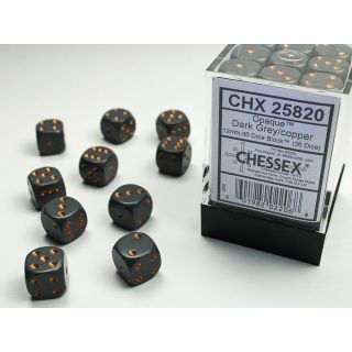 Chessex Opaque 12mm d6 Dice Block (36ct.) - Dark Grey/copper
