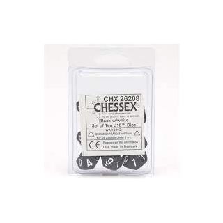 Chessex Opaque Black/white Set of Ten d10s (26208)
