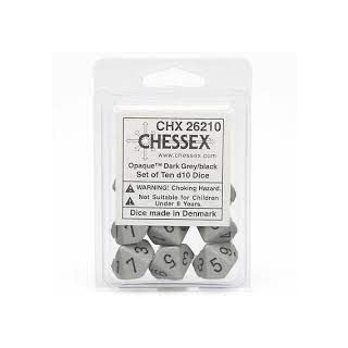 Chessex Opaque Dark Grey/black Set of Ten d10s (26210)