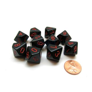 Chessex Opaque Black/red Set of Ten d10's (26218)