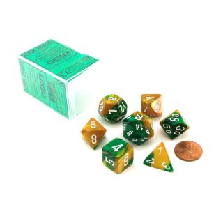 Chessex Gemini Polyhedral Gold-Green/white 7-Die Set (26425)