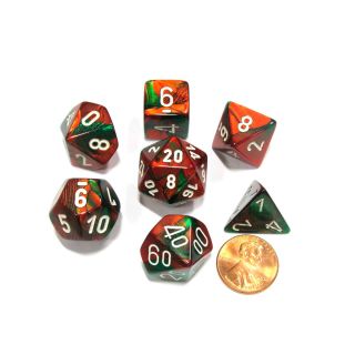 Chessex Gemini Polyhedral Green-Red/white 7-Die Set (26431)