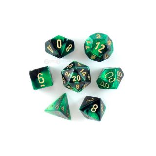 Chessex Gemini Polyhedral Black-Green/gold 7-Die Set (26439)