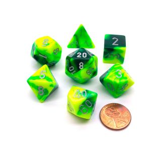 Chessex Gemini Polyhedral Green-Yellow w/silver 7-Die Set (26454)