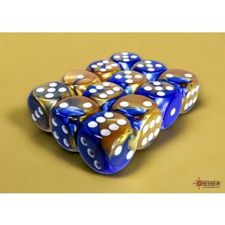 Chessex Gemini 16mm d6 Dice Block (12ct.) - Blue-Gold/white