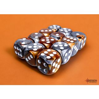 Chessex Gemini 16mm d6 Dice Block (12ct.) - Copper-Steel/white