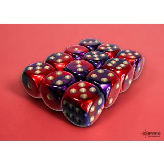 Chessex Gemini 16mm d6 Dice Block (12ct.) - Purple-Red/gold