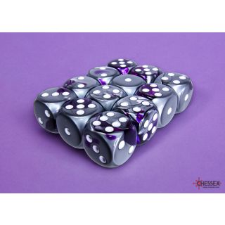 Chessex Gemini 16mm d6 Dice Block (12ct.) - Purple-Steel/white