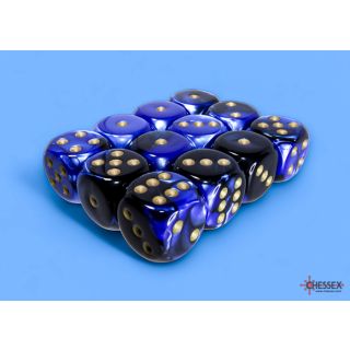 Chessex Gemini 16mm d6 Dice Block (12ct.) - Black-Blue/gold