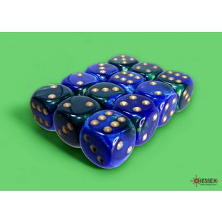 Chessex Gemini 16mm d6 Dice Block (12ct.) - Blue-Green/gold