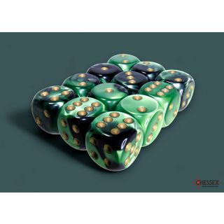 Chessex Gemini 16mm d6 Dice Block (12ct.) - Black-Green/gold