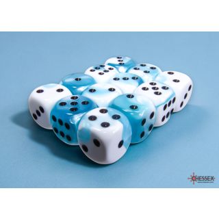 Chessex Gemini 16mm d6 Dice Block (12ct.) - Teal-White/black